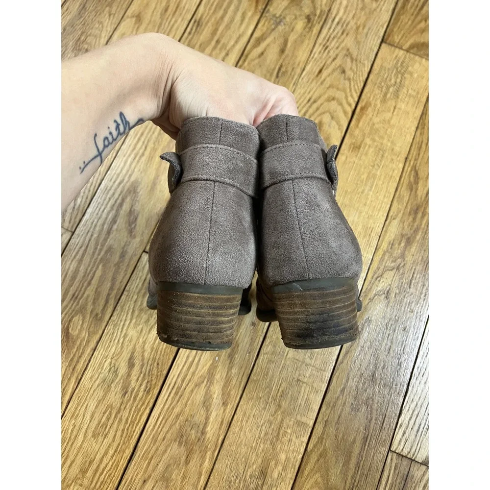 Brown Suede Ankle Boots Buckle Zip Side Block‎ Heel Casual Fashion